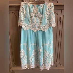 Mint & ivory lace strapless dress